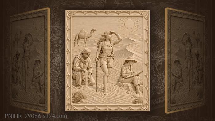 Barefoot hiker climbs while artist sketches 3d STL model