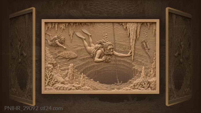 Blue hole diver and underwater life 3d STL model