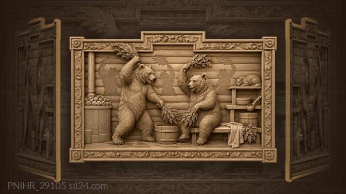 Bears swing besoms in sauna 3d STL model