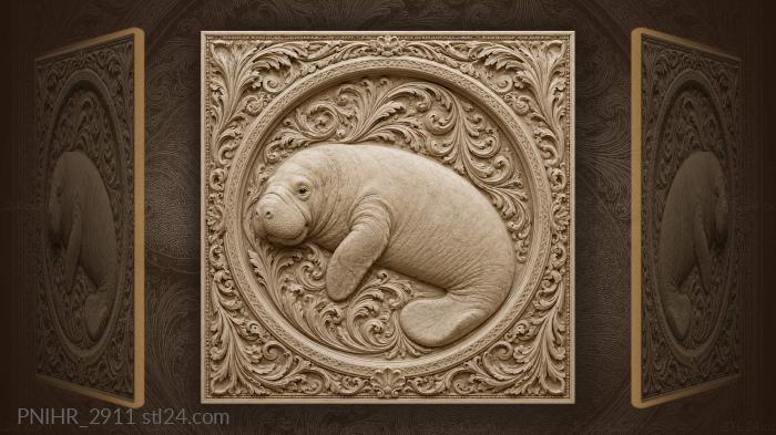 Gentle manatee among acanthus leaves 3d STL model