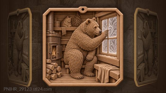 Bear draws frost on the bathhouse window 3d STL model