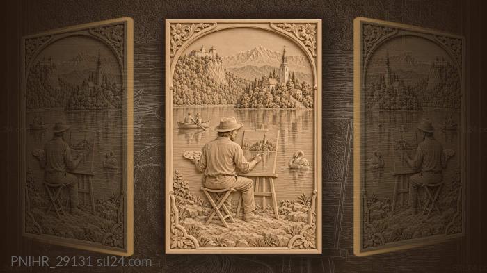 Painter dabs lake reflection by island 3d STL model