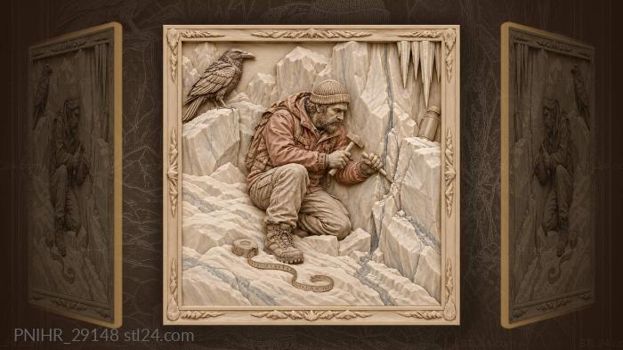 Geologist tests glacial crack with chisel 3d STL model