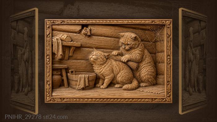 Cats miss the mouse emerging from logs 3d STL model
