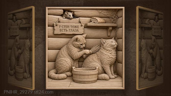 Whiskered mouse emerges above oblivious cats 3d STL model