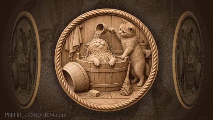 Bather cat commandeers the washing tub 3d STL model
