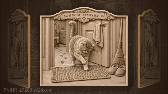Cat cleaning paws at doorway 3d STL model