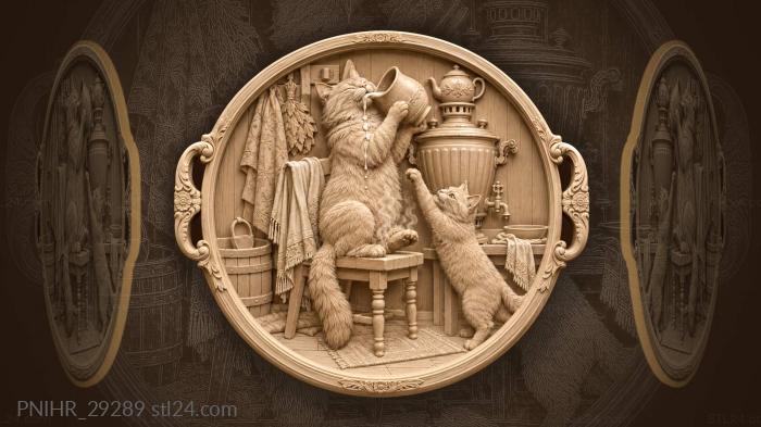 Thirsty cat gulps milk beside the samovar 3d STL model