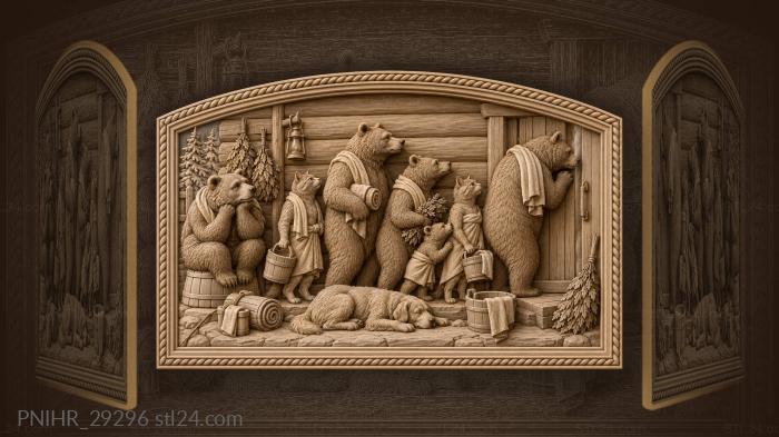 Bears crowd toward the steaming doorway 3d STL model