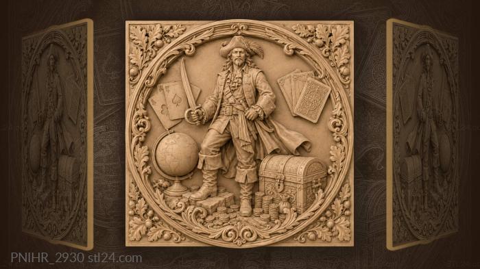 Cards chest and coins around the captain 3d STL model