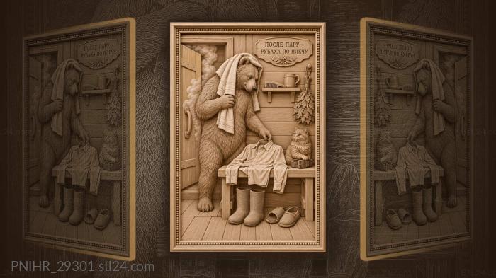 Bear in bathhouse with cat and shirt 3d STL model