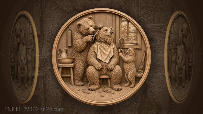 Bear barber shop funny scene 3d STL model