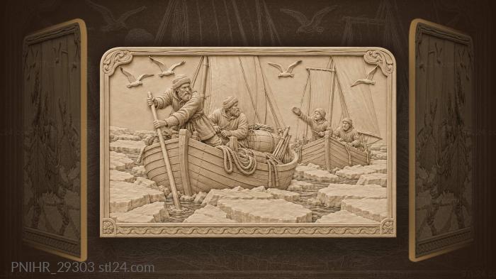 Pomor ships in icy waters 3d STL model