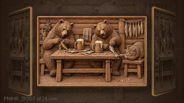 Bears feast with cat and roach 3d STL model