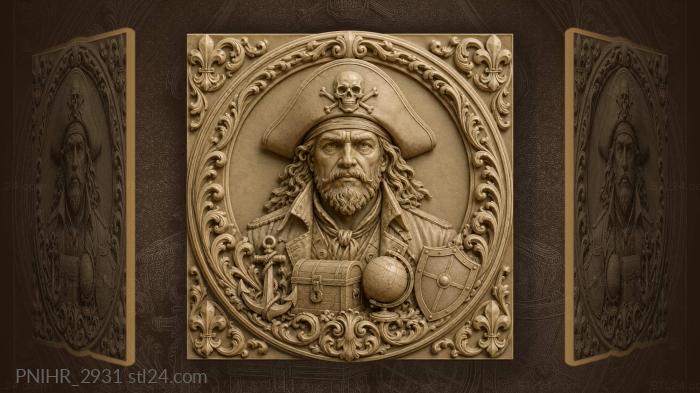 Skull helmet above a shield and globe 3d STL model