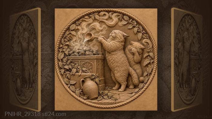 Cats brewing mint tea together 3d STL model