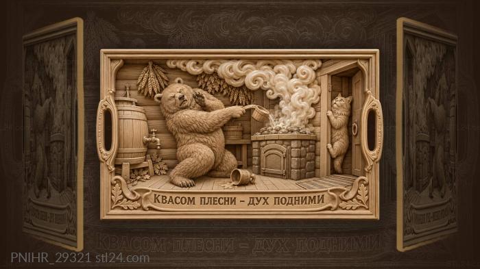 Bear pours kvass hot stones steam 3d STL model