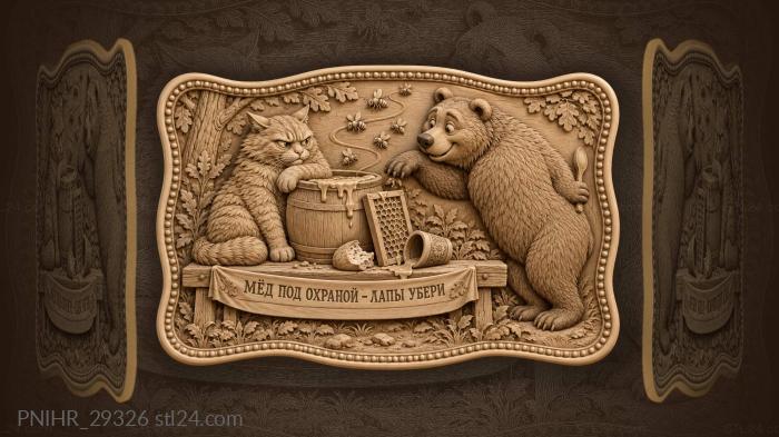 Cat and bear honey mischief 3d STL model