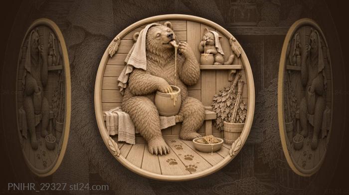 Bear dips paw into honey pot 3d STL model
