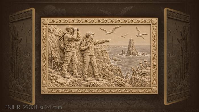 Binocular pair tracks gulls above sea stack 3d STL model