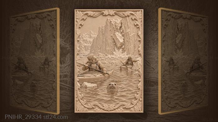 Kayaker avoids falling ice beside seal 3d STL model