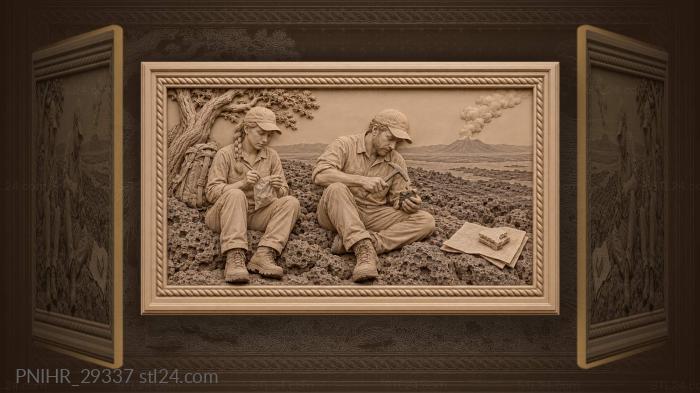 Volcanic fieldwork scientists studying lava 3d STL model