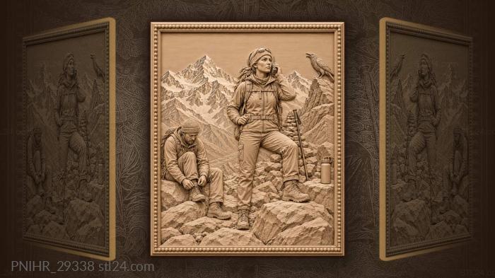 Hiker phones while her companion ties boots 3d STL model