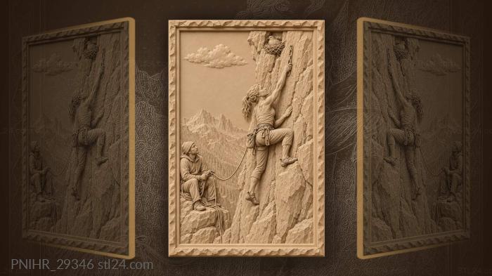 Climber ascends granite spire with bird 3d STL model