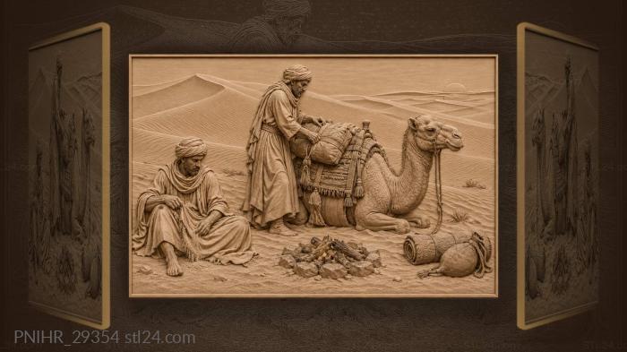 Desert travelers by evening fire 3d STL model