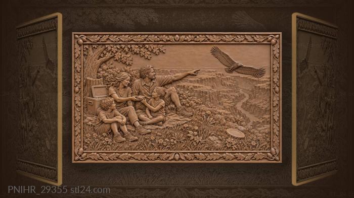 Dad shows children condor below canyon 3d STL model
