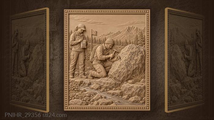 Field scientist hammers rock beside meltwater 3d STL model