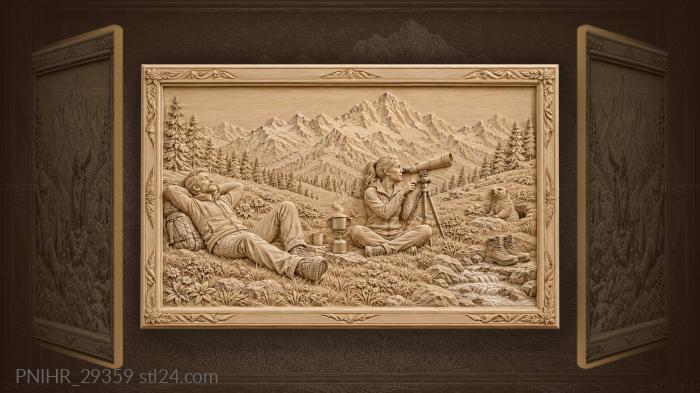Trekkers heat water beside curious marmot 3d STL model