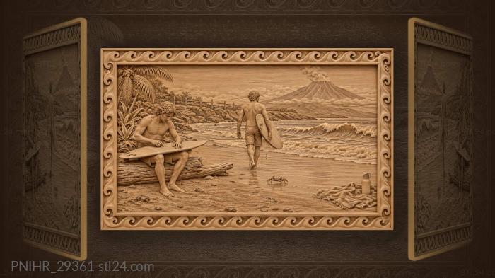 Surfer carries gear across black sand 3d STL model