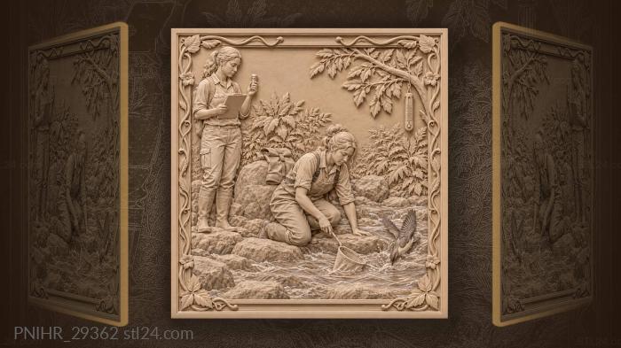 Scientist catches insects in mountain stream 3d STL model