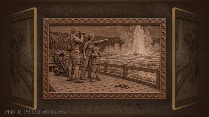 Family films erupting geyser from walkway 3d STL model