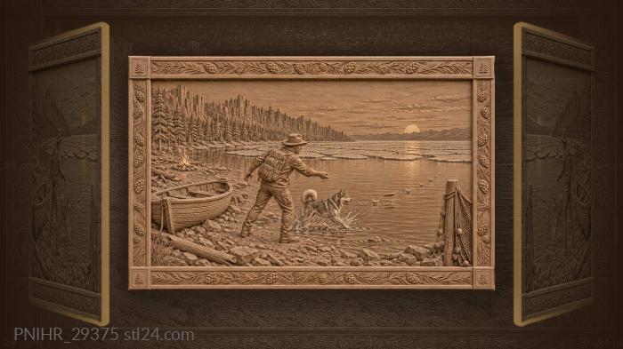 Hiker skips stones across baikal with husky 3d STL model