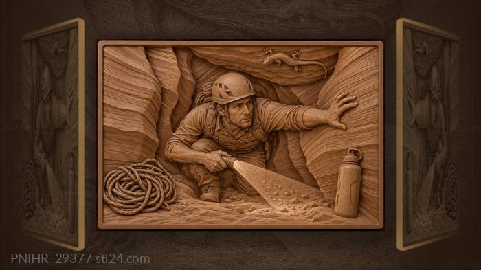 Helmeted climber traces sandstone by flashlight 3d STL model