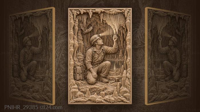 Geologist illuminates fungi inside cave 3d STL model