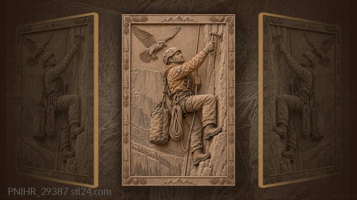 Rescuer anchors himself against sunset granite 3d STL model