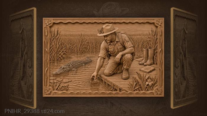 Ranger samples water beside alligator 3d STL model