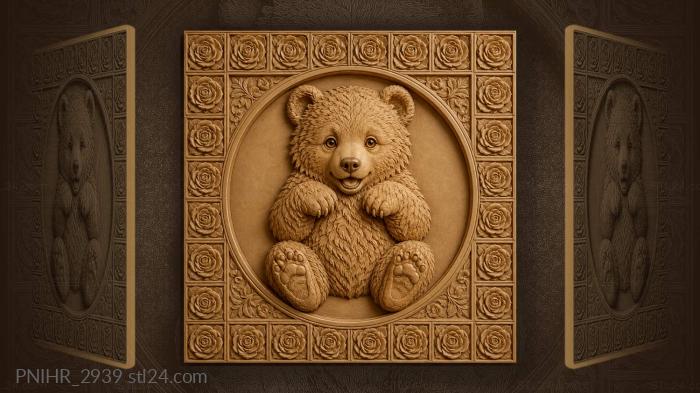 Playful bear cub with raised paws 3d STL model