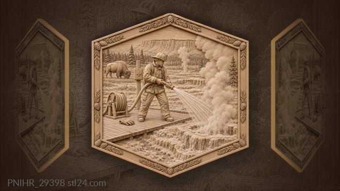 Yellowstone firefighter cools steaming vent bison 3d STL model