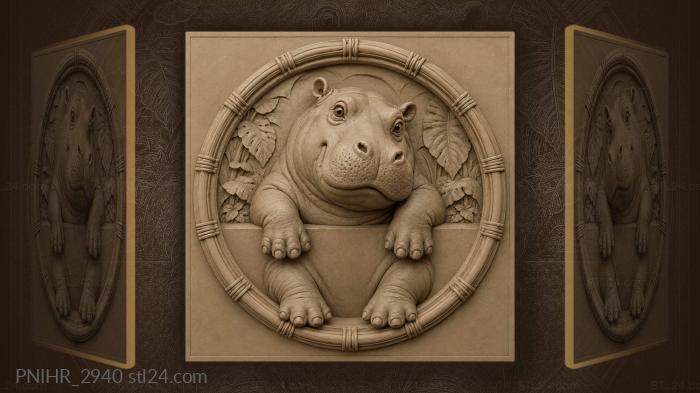 Playful hippo peeking over edge 3d STL model