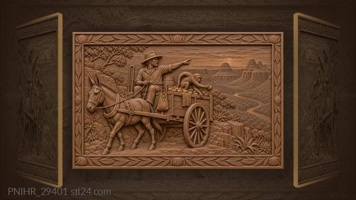 Cart driver leads mule along canyon 3d STL model