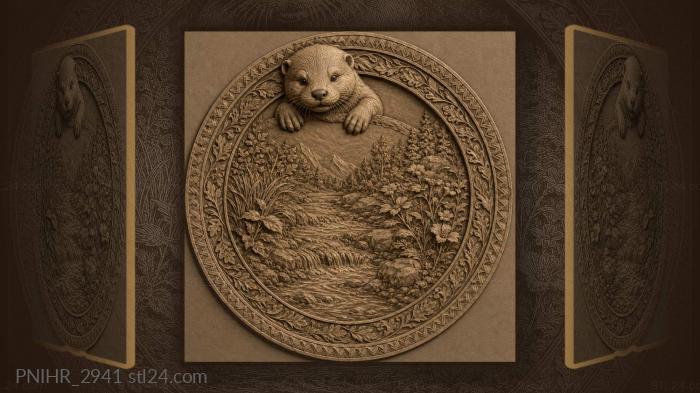 Playful otter cub peeking over edge 3d STL model