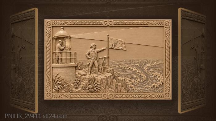 Navigator charts clashing currents beside lighthouse 3d STL model