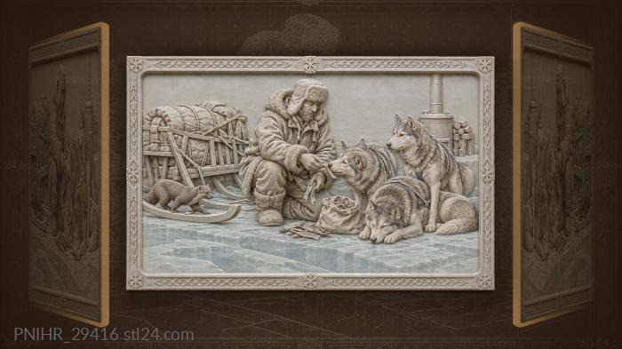 Musher feeds huskies on baikal ice 3d STL model