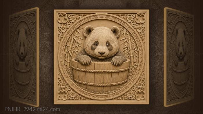 Panda cub peeking over barrel 3d STL model