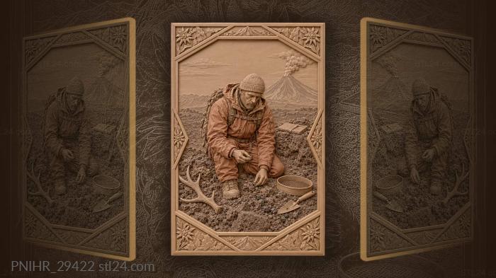 Volcanologist gathers tephra beneath the smoking summit 3d STL model