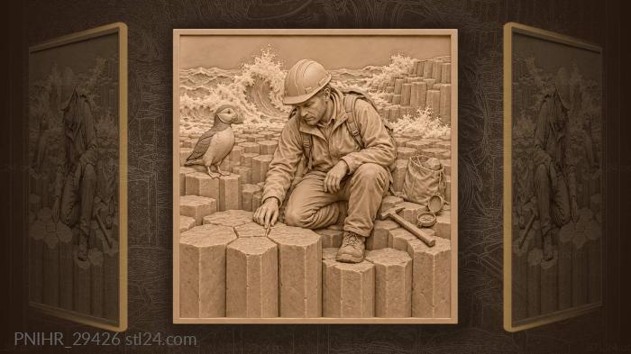 Geologist at giants causeway with puffin 3d STL model